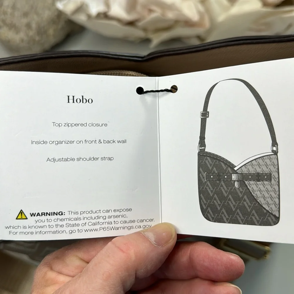 NWT Adrienne Vittadini Serafina Signature Collection Hobo Handbag in Taupe/Cream